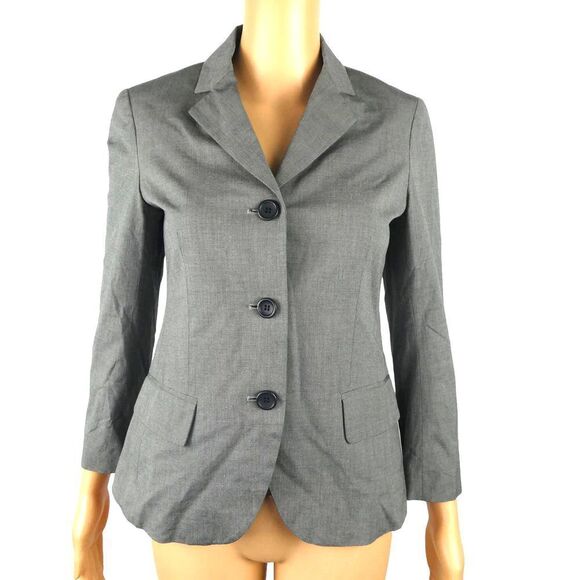 Theory Allya Moakler Grey Suit Jacket Blazer Notched Collar 3 Button Career 2 - Picture 1 of 9